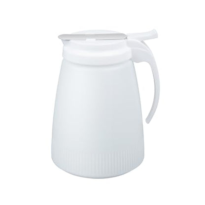 Restaurantware-Chef 101 48 Ounce All Purpose Syrup Dispenser, 1 Honey Dispenser - White Top, Stainless Steel Slide Cover, Plastic Pancake Syrup Bottle, Perfect For Diners, Restaurants, Home - color: White, size: 48 Ounces, style: 1 Count