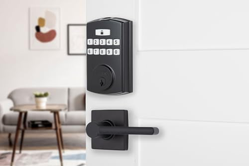 Brinks Fingerprint Door Lock with Lever – Keyless Entry Biometric Lock, Electronic Keypad Fingerprint Deadbolt with Auto-Locking, Front Door Lock and Interior Lever Set, Easy Installation, Matte Black - color: Matte Black, style: Deadbolt & Passage Lever