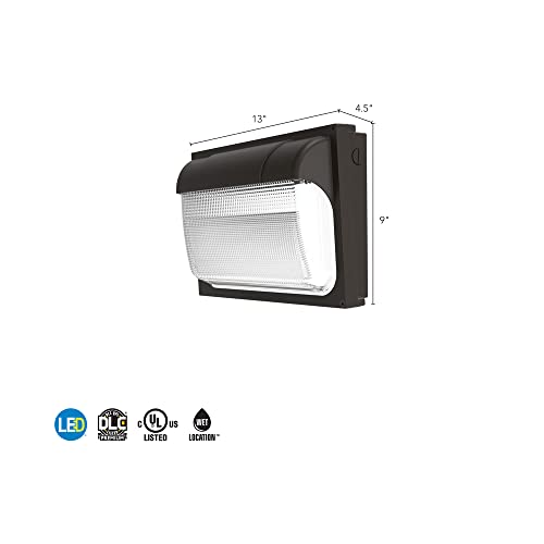 Lithonia Lighting 13" LED Wall Pack Outdoor Light Fixture, Building Wall Light, Adjustable Lumens, 5000K Daylight, MVOLT 120-277V, IP65, Glass Lens, Bronze (TWX2 LED ALO 50K MVOLT DDBTXD) - color: Adjustable Lumens | 5000K Daylight, size: 9" H x 14" W x 4