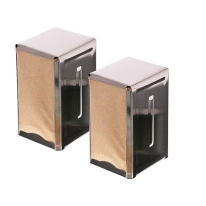 TrueCraftware- Set of 2 Stainless Steel Napkin Dispenser Dual Side Tall Fold with Polished Finish 3-3/4" x 4-1/2" x 7-1/2"- Table Top Napkin Dispenser for Kitchen Dining Table