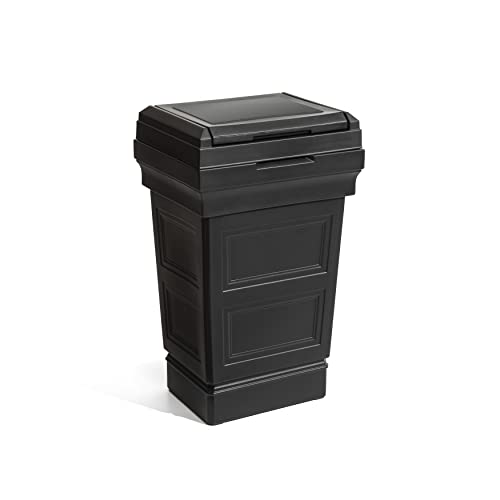 Step2 Atherton Large Garbage Container, Indoor/Outdoor Trash Can with Lid, Weather Resistant, Made of Durable Plastic, Weather-Resistant, Onyx Black - color: Onyx Black