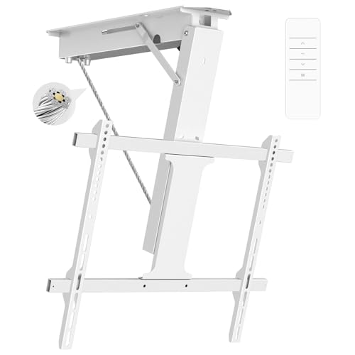 Electric Ceiling TV Mount, Remote Adjustable Flip Down Bracket for 32 to 70 Inch Flat Curved Screen TVs Max VESA 600x400mm, Motorized TV Ceiling Mount for Flat Pitched Roof Indoor Outdoor - color: White