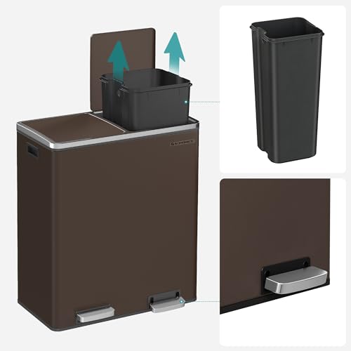SONGMICS Trash Can, 2 x 8 Gallon (2 x 30 L), Brown - color: Brown, size: 2 x 8 Gallon