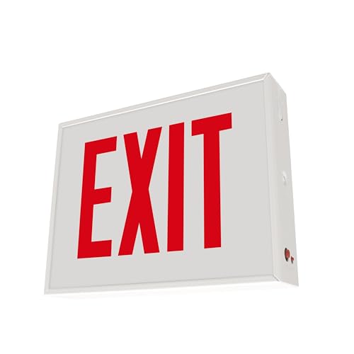 LFI Lights® Chicago Approved Exit Sign, UL 924 Listed, (No Arrow), Red LED, White, Steel Housing, Glass Panel, 120-277VAC Wall, Ceiling or Side Mount, Hardwired with Battery Backup CHEXRWBBNA - style: EXIT No Arrow