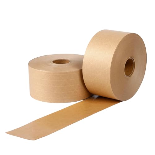 Water-Activated Kraft Paper Reinforced Tape, 2-Pack, 2.75 inches x 380 feet,Total Length 760 feet, for Heavy-Duty Secure Packaging and Shipping, Environmentally Friendly and Biodegradable