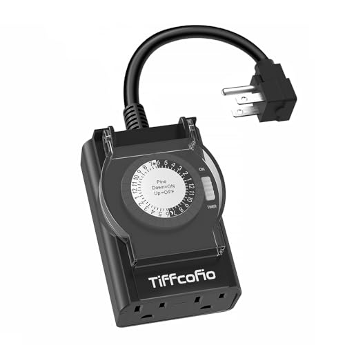 TiFFCOFiO Outdoor Timer Outlet Waterproof, 24 Hour Mechanical Light Timer Outdoor, 2 Grounded Outlets for Home and Garden, 15A 1/2HP, Heavy Duty, ETL Listed (1 Pack) - size: Mechanical, 1 PACK