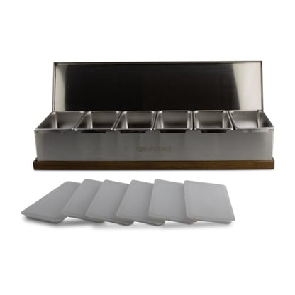 6 Slot Condiment Carrier with Stainless Holders & Silicone Lids - size: 6 Slot