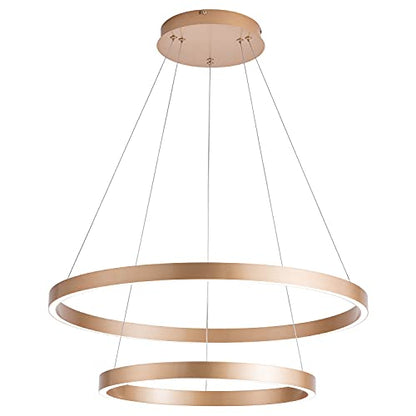 MADEM Modern LED Chandelier 2-Ring Circular Dimmable Pendant Light,Gold - color: Gold, size: 2 Rings
