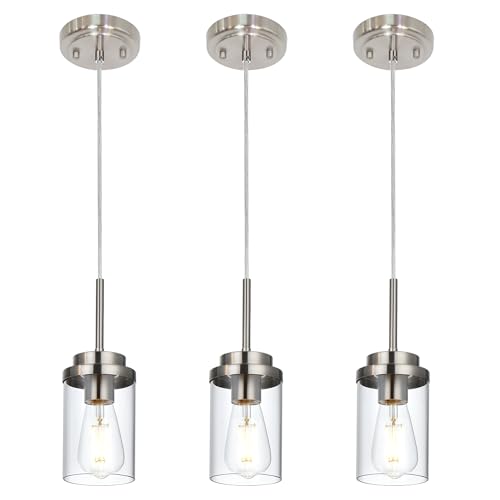 MELUCEE 3 Pack Hanging Pendant Lighting Fixtures Brushed Nickel - color: Brushed Nickel, size: 1 Light-3 Packs Round