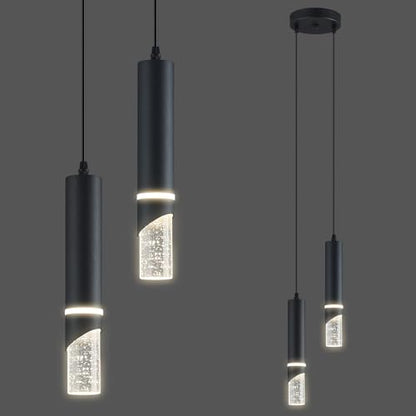 Modern Dimmable Led Pendant Lights Kitchen Island, Ideal for Living Room, Bedroom,Sink 12w LED Crystal Energy-Saving Hanging Lamp for Cozy Lighting (Black 2 Light) - size: 2-Light