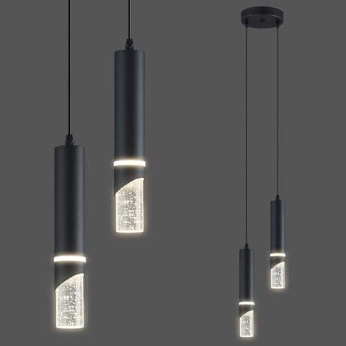 Modern Dimmable Led Pendant Lights Kitchen Island, Ideal for Living Room, Bedroom,Sink 12w LED Crystal Energy-Saving Hanging Lamp for Cozy Lighting (Black 2 Light) - size: 2-Light