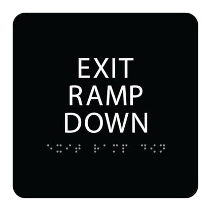 Alpha Dog Exit Ramp Down Sign, 6x6 ADA Braille Sign, Black - color: Black, size: Exit Ramp Down
