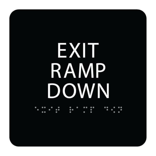 Alpha Dog Exit Ramp Down Sign, 6x6 ADA Braille Sign, Black - color: Black, size: Exit Ramp Down
