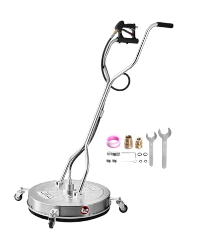 VEVOR 24 Inch Pressure Washer Surface Cleaner, 4000 PSI Stainless Steel Attachment with 4 Wheels, 2 Nozzles, 3/8 Inch Quick Connect and Dual Handle for Concrete, Patio, Sidewalk - size: 24 Inch w/ Handle & Wheels