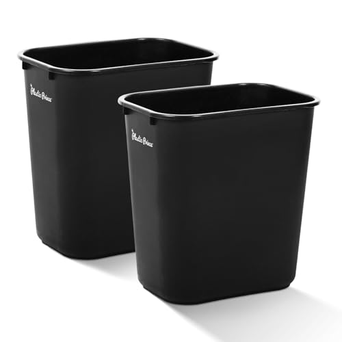 PLASTIC PRINCE 28 Quart Trash Can, Black Plastic Rectangular 7 Gallon Wastebasket for Kitchen Bathroom Office, 28 qt Garbage Can Fits Under Desk Cabinet Sink, Pack of 2 - color: Black