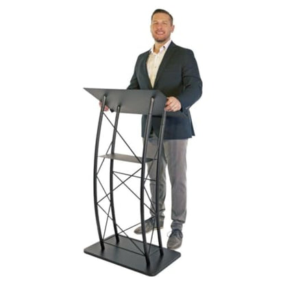 Kingdom KMLSTL Large Curved Metal Lectern, Podium or Pulpit with Durable Powder Coat Finish and a Built-in Shelf - Black - size: Design 06