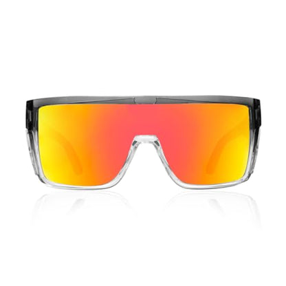 Polarized Safety Sunglasses, UV400 Protection, ANSI Z87.1 Wraparound Protective Eyewear - color: Grey Red Mirror