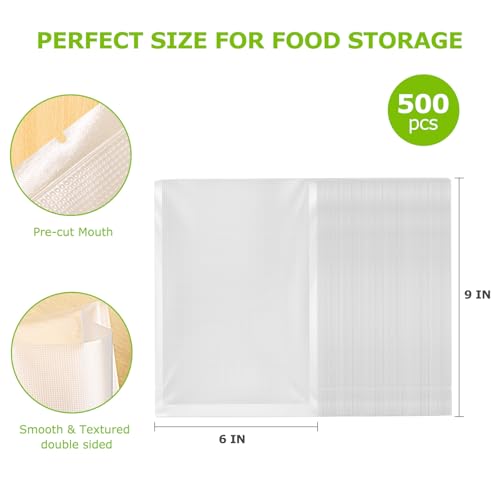 Bonsenkitchen Precut Vacuum Sealer Bags, 500 Pint 6" x 9" Food Sealer Bags - size: 6" x 9" 500pcs