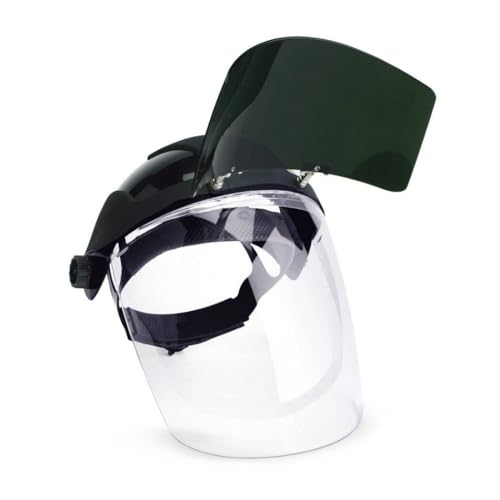 Sellstrom DP4 Face Shield - Lightweight Mask with High Impact Crown & Ratchet Headgear for Work, Grinding, Plasma/Flame Cutting - ANSI Z87.1 - Clear Anti Fog Polycarbonate Window - UV/IR Flip Up Visor - style: Shade 8 Infrared Visor