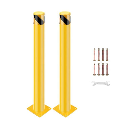 Safety Bollard Post, 24 x 4.5 inch Removable Steel Traffic Parking Barrier Bollards, Yellow, 2 Pack - size: 24"Hx4.5"D
