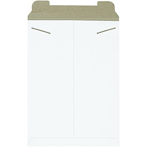 BOX USA 13" x 18" Stayflats Rigid Flat Mailers, White, for Keeping Documents, Photos, and Artwork Protected During Shipping (100 Pack)