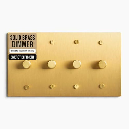 SELECT 4 Gang Solid Brass Rotary Dimmer Switch, 3-Way & 1-Way Compatible - color: Satin Brass, size: 4 Gang, style: 1/3-Way Dimmer