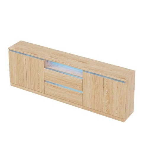 Bobve Modern TV Stand for TVs Up to 100",LED TV Console,Long Entertainment Center with 2 Drawer/2 Cabinets,Universal TV Stand for Living Room,Bedroom,Oak,3 Light Modes - color: Oak