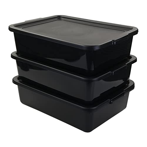 Pekky 13 L Food Service Bus Tub with Lid, 3 Pack Commercial Tote Box, Black