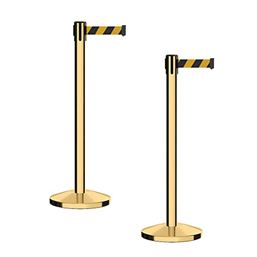 CCW RBB-100 Retractable Belt Barriers, 2 Pack, 7.5-ft Black/Yellow Diagonal - color: Black and Yellow diagonal, size: 7.5 Foot