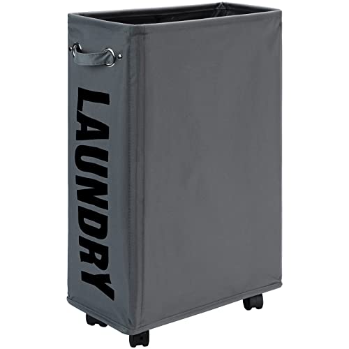 DOKEHOM 52L Slim Rolling Laundry Basket Hamper, Narrow on Wheels, Grey - color: Dark Grey/M, size: 52L/Slim