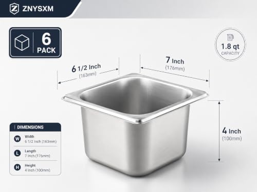 6 Pack Stainless Steel Hotel Pans with Lids, 1/6 Size 4 Inch Deep Steam Table Food Pans for Catering, Buffet and Food Prep - color: 1/6, size: 4inch