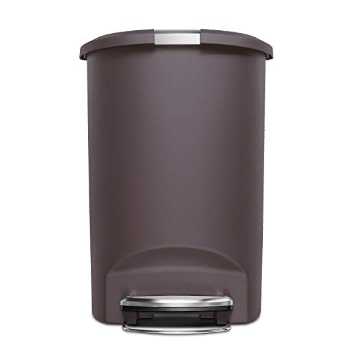 simplehuman 50 Liter / 13 Gallon Semi-Round Kitchen Step Trash Can with Secure Slide Lock, Mocha Plastic - color: Mocha