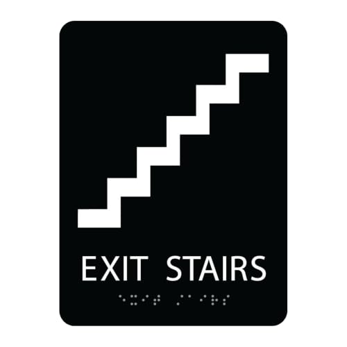 Alpha Dog Exit Stairs Sign, 8x6 ADA Braille Sign, Black - color: Black, size: Exit Stairs