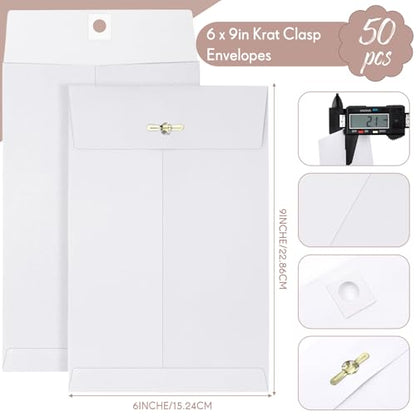 Teling 50 Pcs Manilla Clasp Envelopes Kraft Closure - color: White, size: 6*9