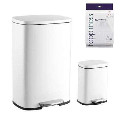 happimess Connor 2-Piece Stainless Steel Trash Can, Cotton White - color: White