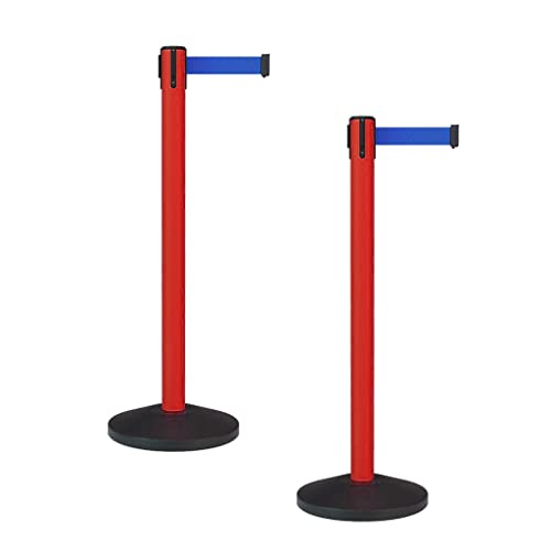Montour Line MS630 Set of 2 Retractable Belt Barrier Stanchion, Sloped Base, Red Post (7.5 ft Blue Belt) - color: Blue, size: 7.5 ft