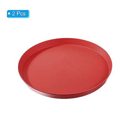 PATIKIL 11" Restaurant Serving Trays, 2 Pcs Round Non-Slip Food Service Tray Platter Reusable Plastic Fast Food Serving Tray for Bar Coffee Home Cafeteria Hotel, Red