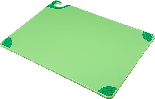San Jamar Saf-T-Grip Plastic Cutting Board with Safety Hook, 18" x 24" x 0.5", Green - color: Green, size: 24"L x 18"W