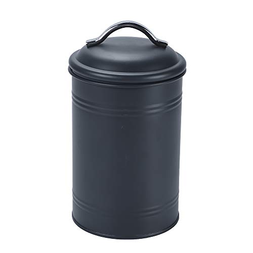 Airtight Kitchen Canister with Lid, Rustic Farmhouse Decor Container for Dry Food Sugar Coffee Tea, Charcoal Gray Metal Countertop Storage Jar (7.87''H x 4.3''Dia.)