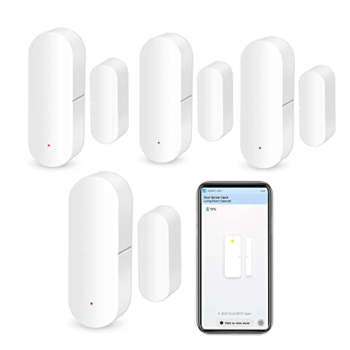 WiFi Door Window Sensor: Smart Contact Sensor with App Alerts, Door Open Detector Compatible with Alexa Google Assistant, Entry Detector Sensor for Home Security and Home Automation (4-Pack) - color: 4pack