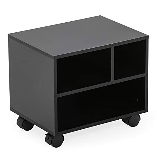 FITUEYES Mobile Printer Stand with Storage, Wood Small Printer Table, Black - color: Black