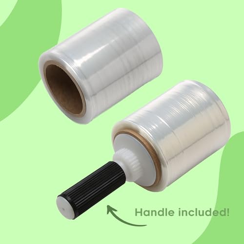 The Boxery 5" x 1,000 ft Clear Hand Stretch Wrap with Reusable Handle Included - 12 Rolls | Standard-Duty Film for Pallet Wrapping, Moving & Packaging