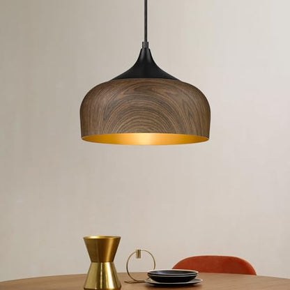 ELYONA Modern Bauhaus Pendant Light Walnut Wooden Pattern Dome Pendant Light Fixture Matte Black Metal Gold Inner Adjustable Hanging Lighting for Kitchen Island Dining Room Office Hallway Bedroom - color: Walnut & Black