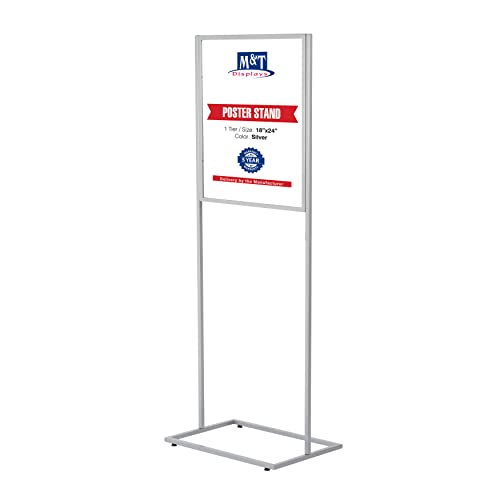 M&T Displays Metal Eco Info Board Silver 18x24 Inches Slide-In Poster Sign Holder 1 Tier Double Sided Floor Standing Pedestal Advertising Display with Backing and Anti-Glare PET Cover - color: Silver, size: 18x24 - 1-tier