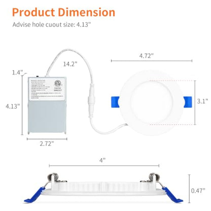 Meconard 4 Pack 4 Inch 3CCT LED Recessed Lighting, Canless Wafer Downlight - color: 5000k/4000k/3000k - 3cct white, size: 4 Inch