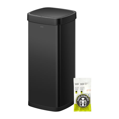 EKO EcoSmart 80L / 21.1 Gallon Motion Sensor Trash Can or Recycling Bin – Tall, Large Touchless Kitchen Garbage Bin with Soft-Close Lid for Home or Office, Brushed Stainless Steel, Matte Black - size: EcoSmart 80 liter - Matte Black