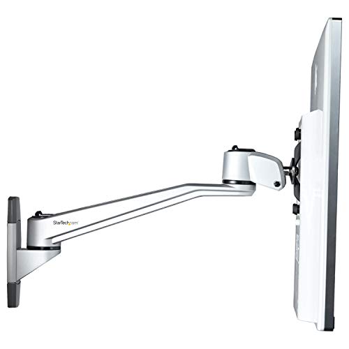 StarTech Wall Mount Monitor Arm 12in to 34in, 30.9lb/14kg, Swivel, Silver - color: Silver, style: Single-Swivel