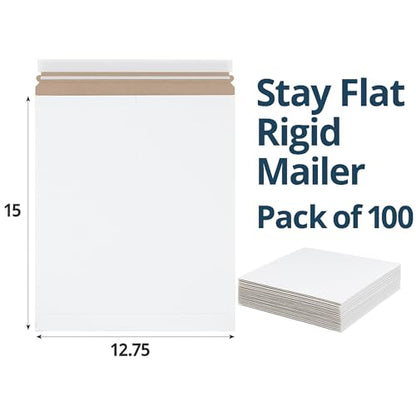 BOX USA Rigid Mailers 12.75 x 15 (100-Pack) - Cardboard Mailer Envelopes for Photos, Artwork, Certificates - Stay Flat - size: 12.75" x 15" (100-Pack)