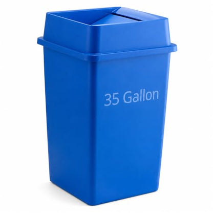 1 Pack Blue 35 Gallon Commercial Recycling Bin with Lid, High-Capacity Square Resin Recycle Container with Integrated Handles for Office, School, Restaurant and Public Facility - color: Blue, size: 35 Gallon