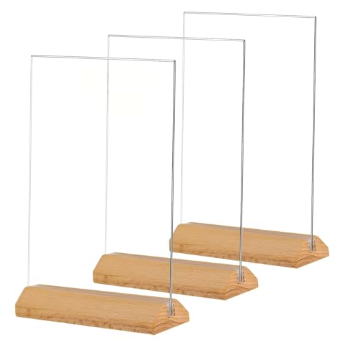 TONICE® 3 Pack 5x7 Acrylic Sign Holder T Shape Clear Acrylic Double Sided Frames with Wood Base Table Menu Display Stand Flyer Display (Optional 8.5x11/5x7 Inch L/T Shape) - color: 5x7 T